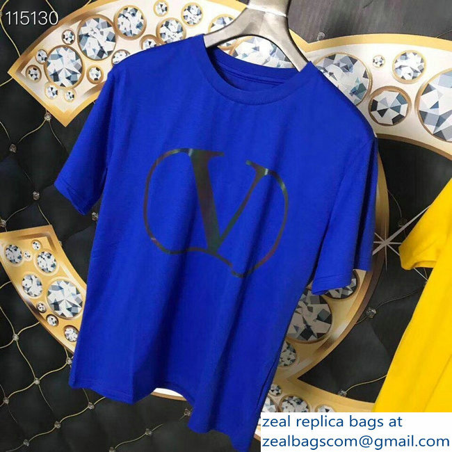 Valentino V Go Logo Print T-Shirt Blue 2019 - Click Image to Close
