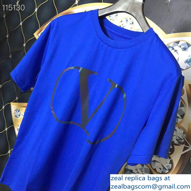 Valentino V Go Logo Print T-Shirt Blue 2019