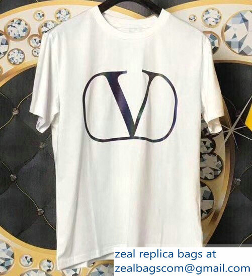 Valentino V Go Logo Print T-Shirt White 2019 - Click Image to Close