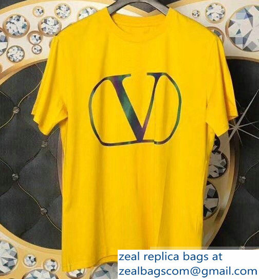 Valentino V Go Logo Print T-Shirt Yellow 2019 - Click Image to Close