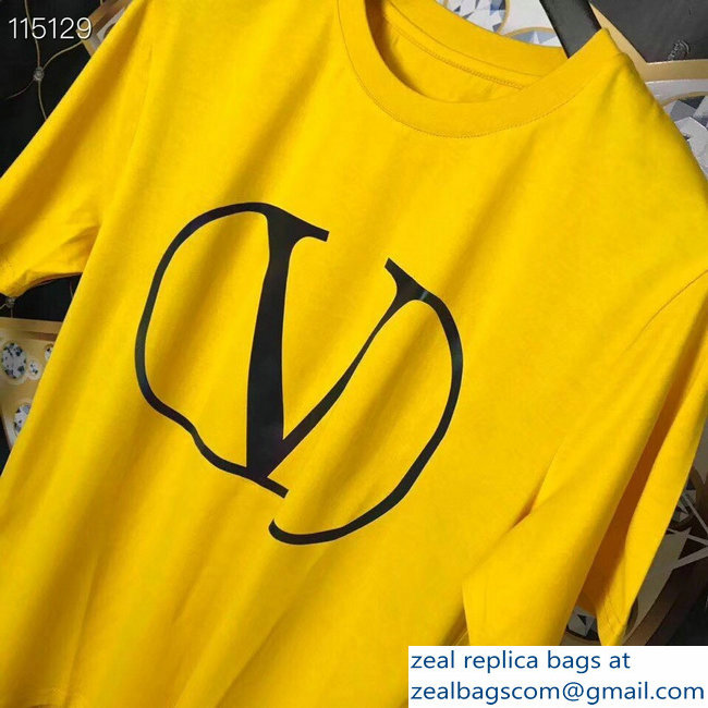 Valentino V Go Logo Print T-Shirt Yellow 2019 - Click Image to Close