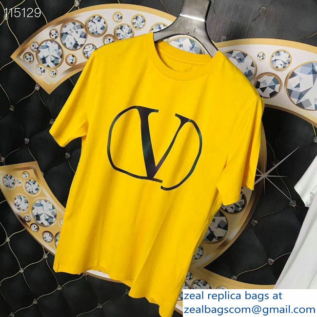 Valentino V Go Logo Print T-Shirt Yellow 2019 - Click Image to Close