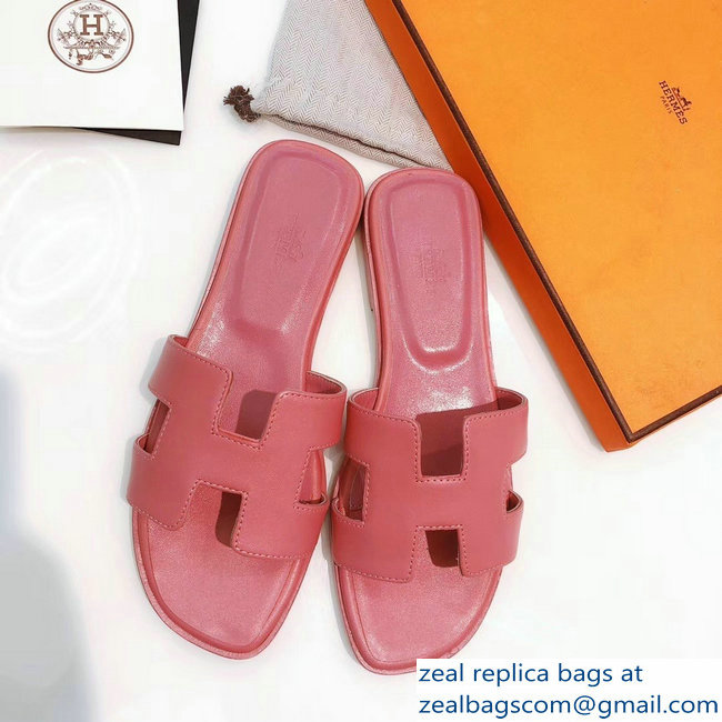 hermes pink oran slippers in box leather - Click Image to Close