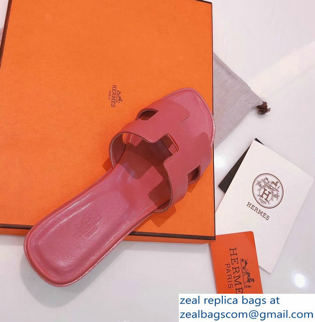hermes pink oran slippers in box leather