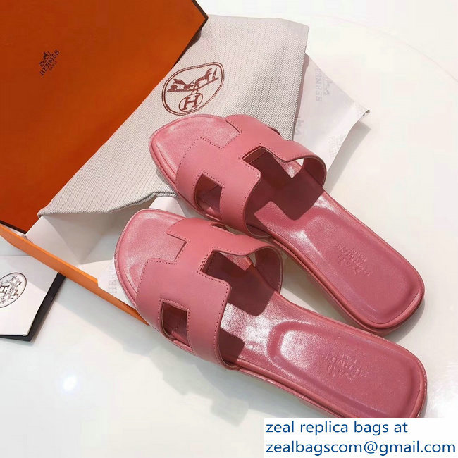 hermes pink oran slippers in box leather - Click Image to Close