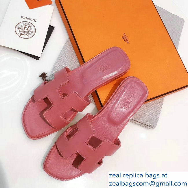 hermes pink oran slippers in box leather - Click Image to Close