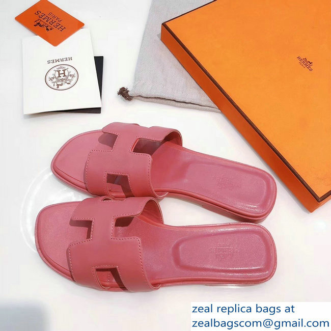 hermes pink oran slippers in box leather