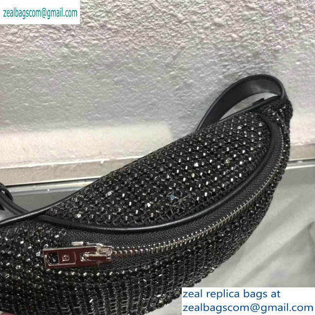 Alexander Wang Attica Fanny Pack Mini Bag with Black Crystal Rhinestone Chain Mesh 2019