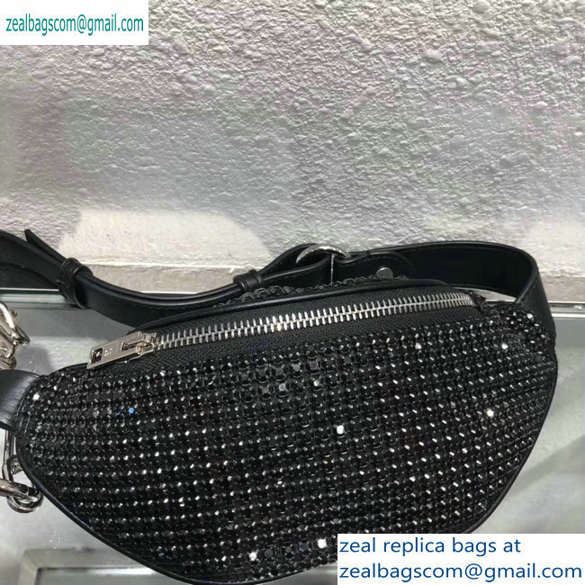 Alexander Wang Attica Fanny Pack Mini Bag with Black Crystal Rhinestone Chain Mesh 2019 - Click Image to Close