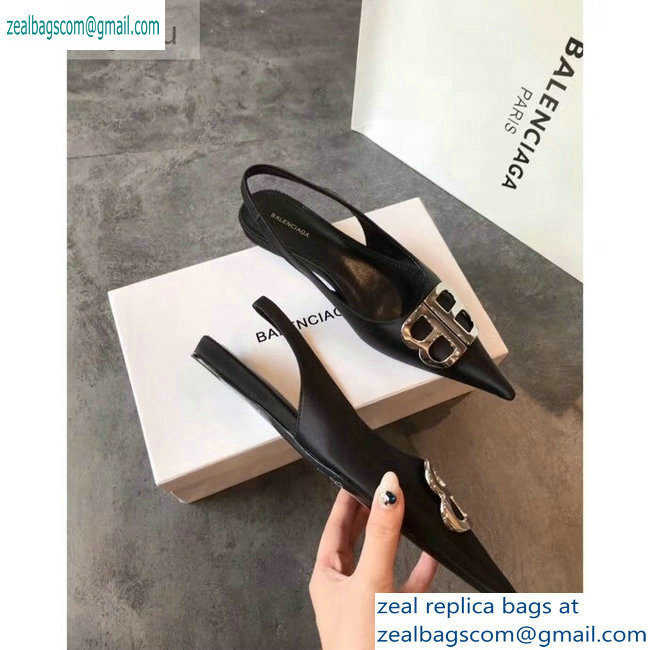 Balenciaga BB Logo Flat Slingbacks Black 2019 - Click Image to Close