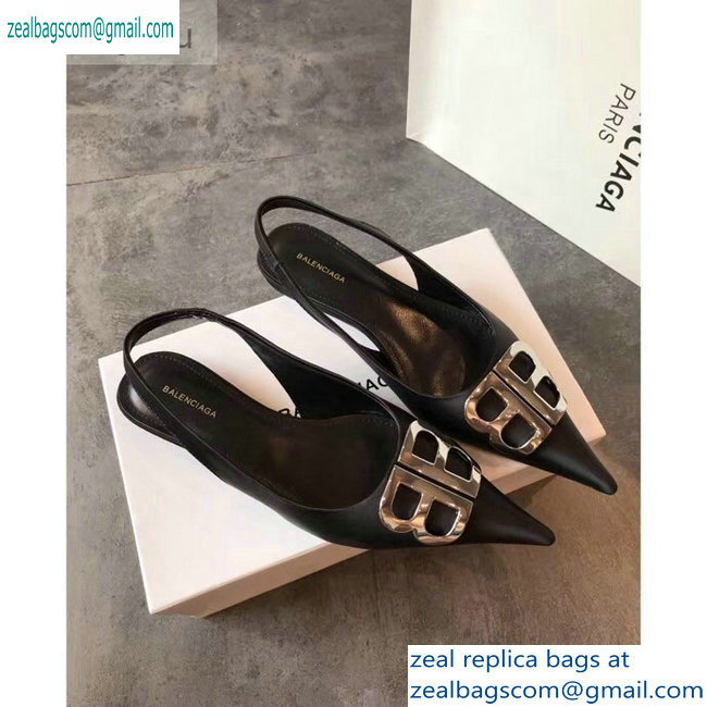 Balenciaga BB Logo Flat Slingbacks Black 2019