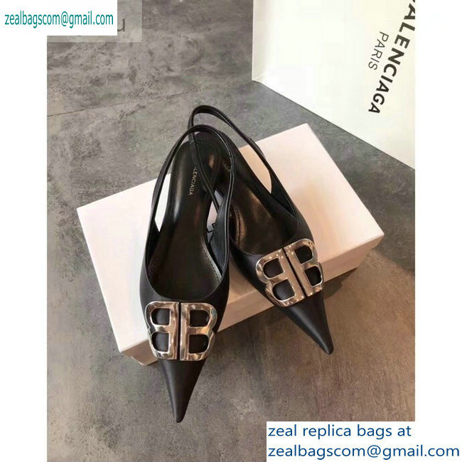 Balenciaga BB Logo Flat Slingbacks Black 2019