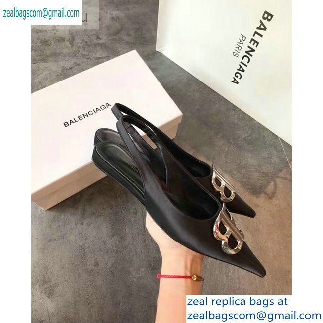 Balenciaga BB Logo Flat Slingbacks Black 2019