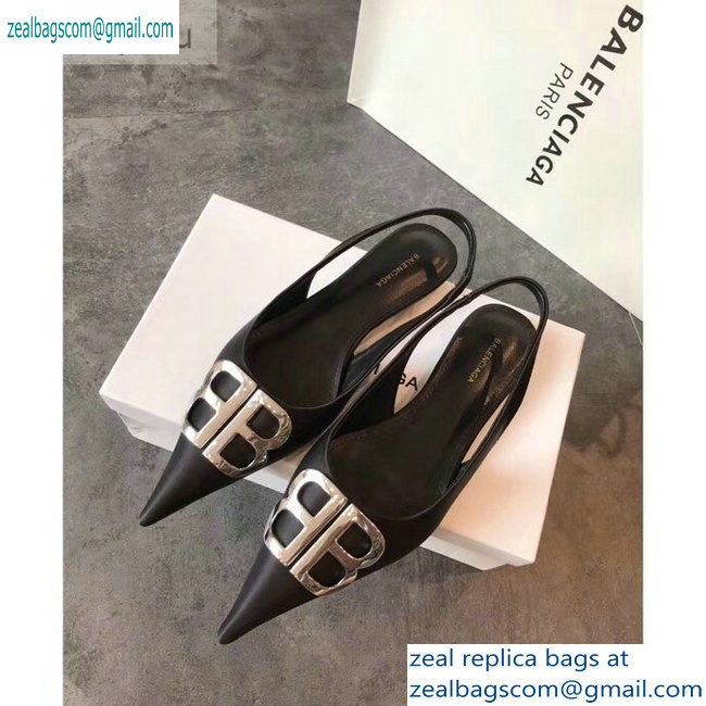 Balenciaga BB Logo Flat Slingbacks Black 2019 - Click Image to Close