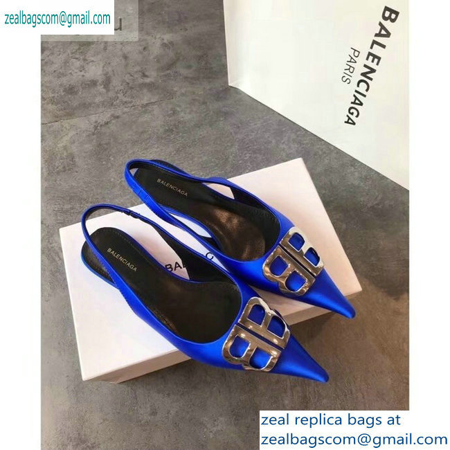 Balenciaga BB Logo Flat Slingbacks Blue 2019