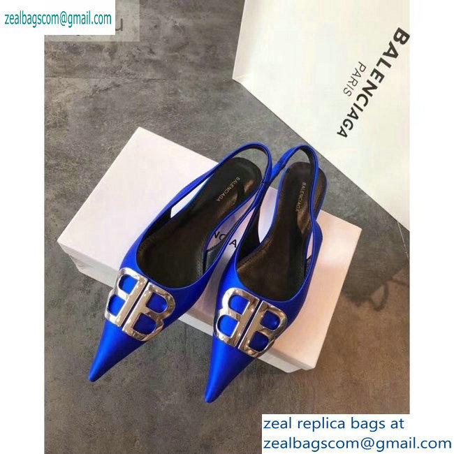 Balenciaga BB Logo Flat Slingbacks Blue 2019