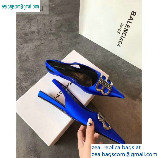 Balenciaga BB Logo Flat Slingbacks Blue 2019