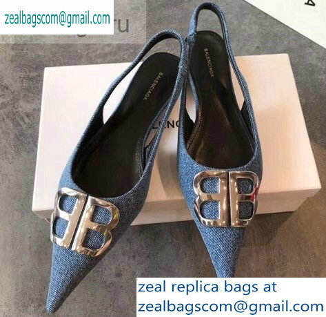 Balenciaga BB Logo Flat Slingbacks Denim 2019 - Click Image to Close