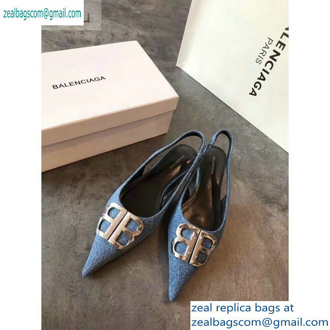 Balenciaga BB Logo Flat Slingbacks Denim 2019