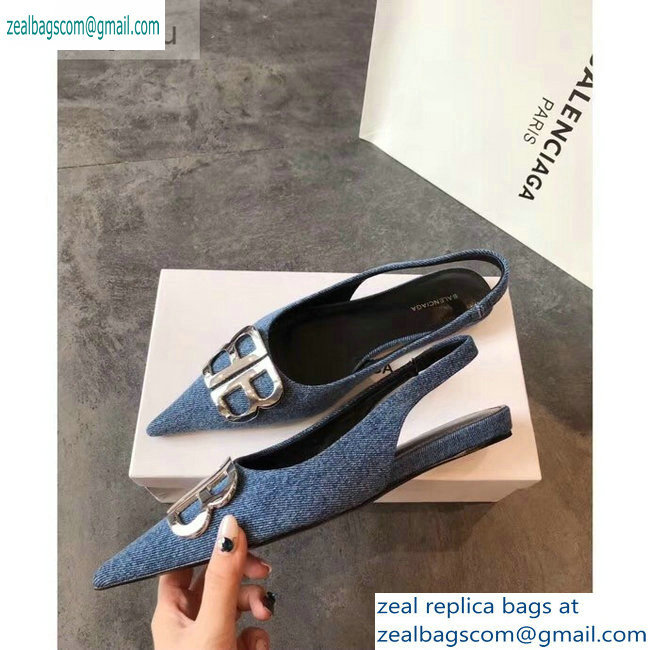 Balenciaga BB Logo Flat Slingbacks Denim 2019 - Click Image to Close