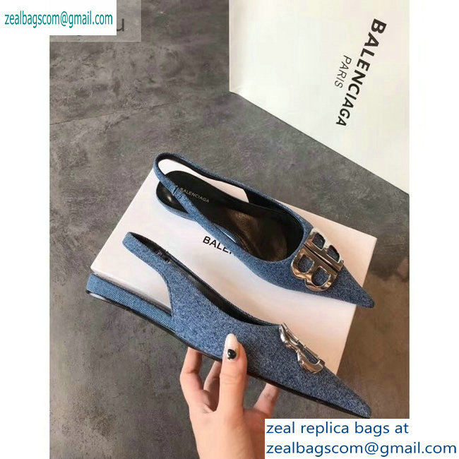 Balenciaga BB Logo Flat Slingbacks Denim 2019