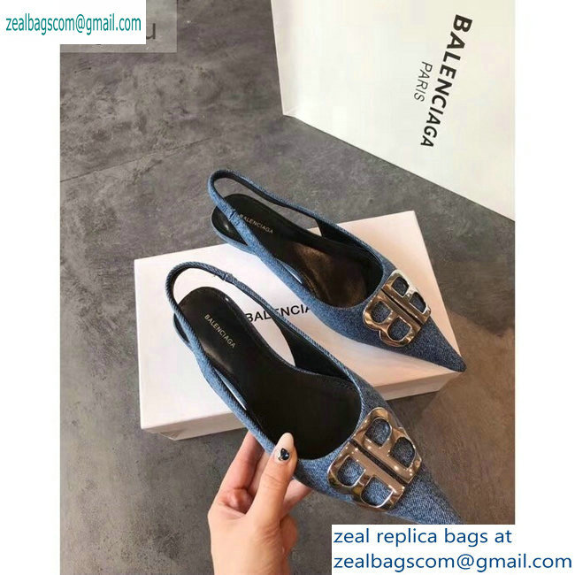 Balenciaga BB Logo Flat Slingbacks Denim 2019