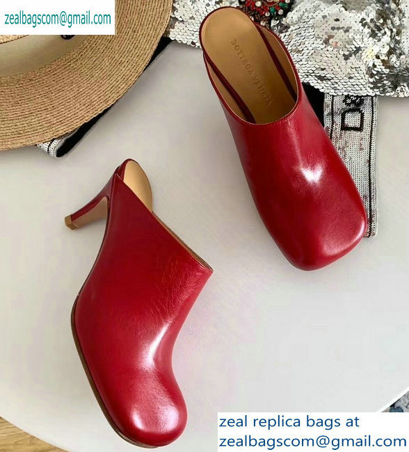 Bottega Veneta Heel 8.5cm Square Toe Bloc Mules Red 2019