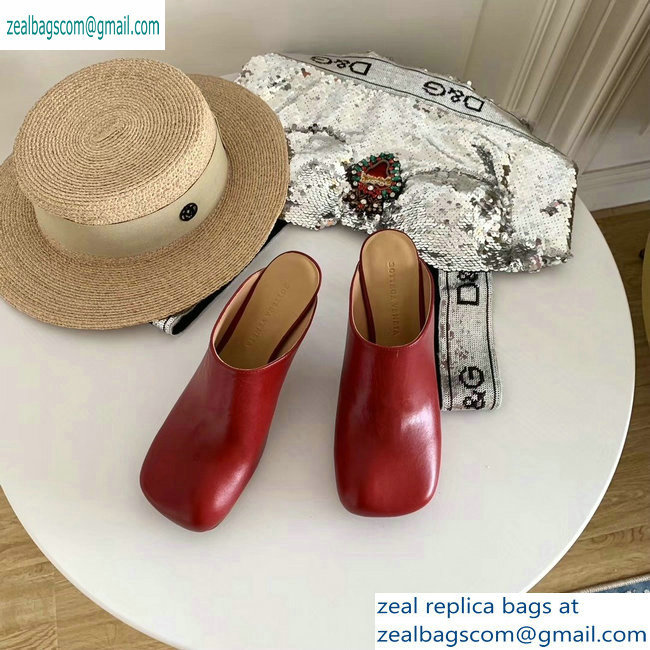 Bottega Veneta Heel 8.5cm Square Toe Bloc Mules Red 2019