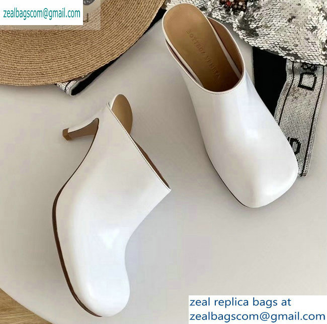 Bottega Veneta Heel 8.5cm Square Toe Bloc Mules White 2019