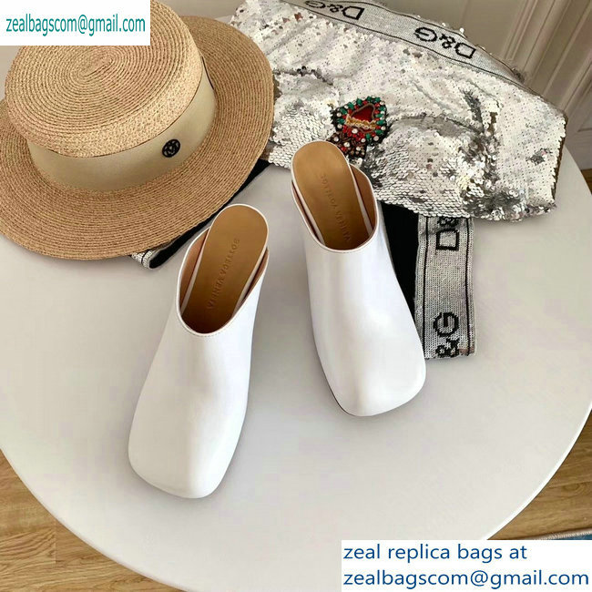 Bottega Veneta Heel 8.5cm Square Toe Bloc Mules White 2019