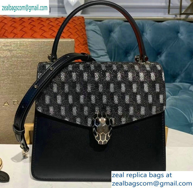 Bvlgari Serpenti Forever 18cm Crossbody Bag Galuchat Skin Geometric Black/Silver 2019 - Click Image to Close