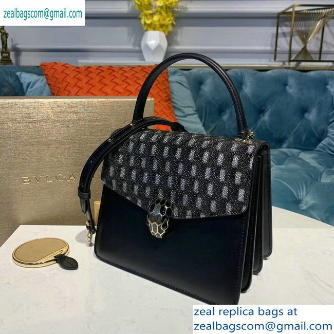 Bvlgari Serpenti Forever 18cm Crossbody Bag Galuchat Skin Geometric Black/Silver 2019