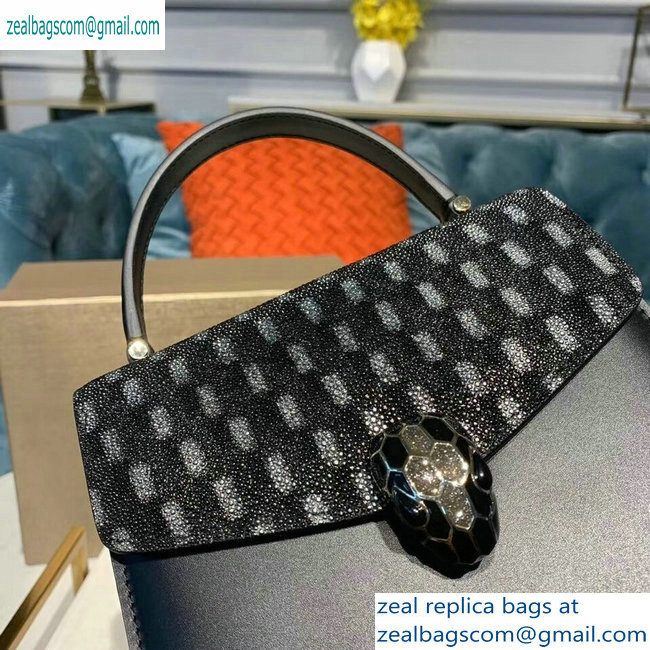 Bvlgari Serpenti Forever 18cm Crossbody Bag Galuchat Skin Geometric Black/Silver 2019