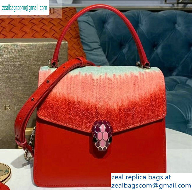 Bvlgari Serpenti Forever 18cm Crossbody Bag Galuchat Skin Red/Pink/Sky Blue 2019 - Click Image to Close