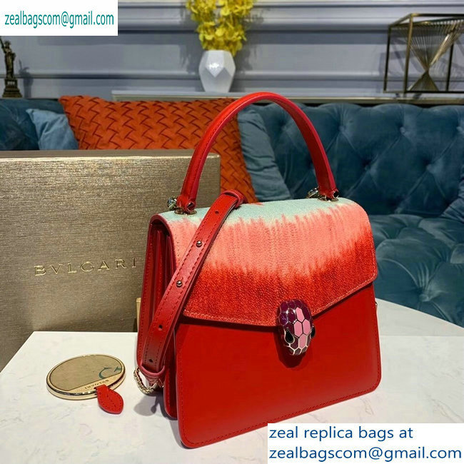 Bvlgari Serpenti Forever 18cm Crossbody Bag Galuchat Skin Red/Pink/Sky Blue 2019