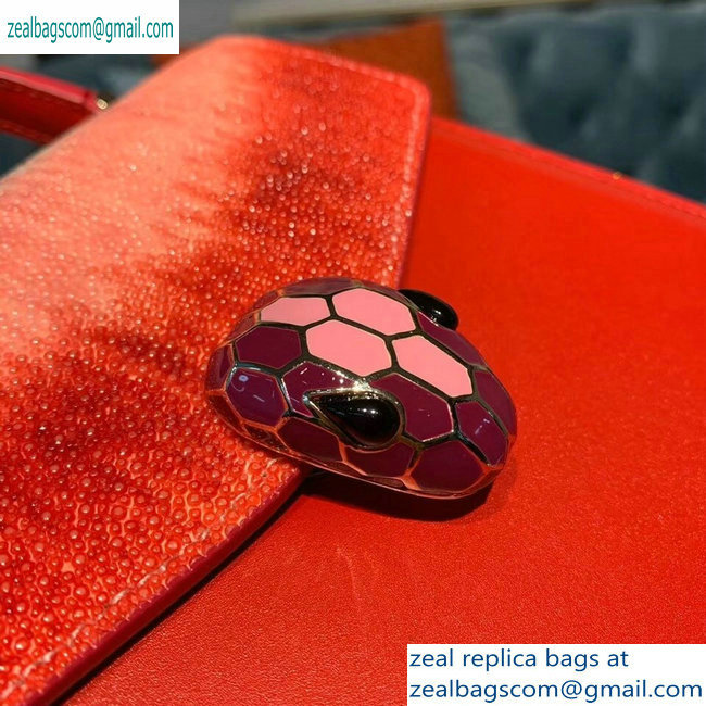 Bvlgari Serpenti Forever 18cm Crossbody Bag Galuchat Skin Red/Pink/Sky Blue 2019 - Click Image to Close