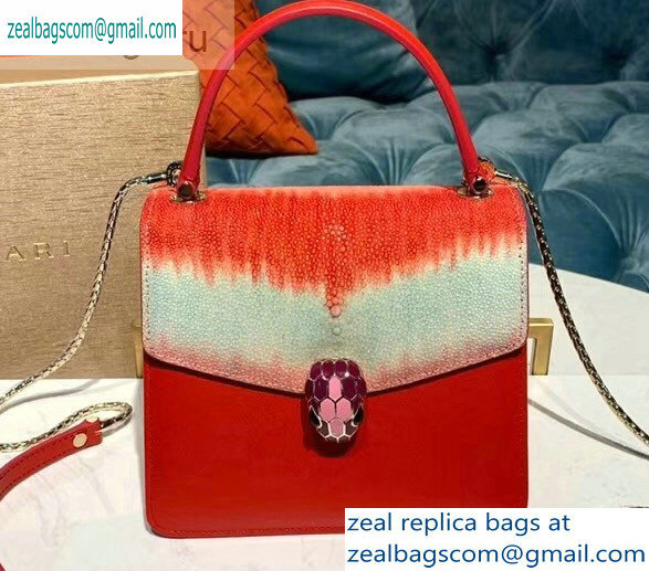 Bvlgari Serpenti Forever 18cm Crossbody Bag Galuchat Skin Red/Sky Blue 2019 - Click Image to Close