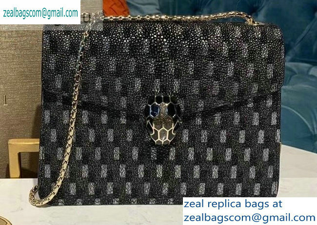 Bvlgari Serpenti Forever 20cm Crossbody Bag Galuchat Skin Geometric Black/Silver 2019 - Click Image to Close