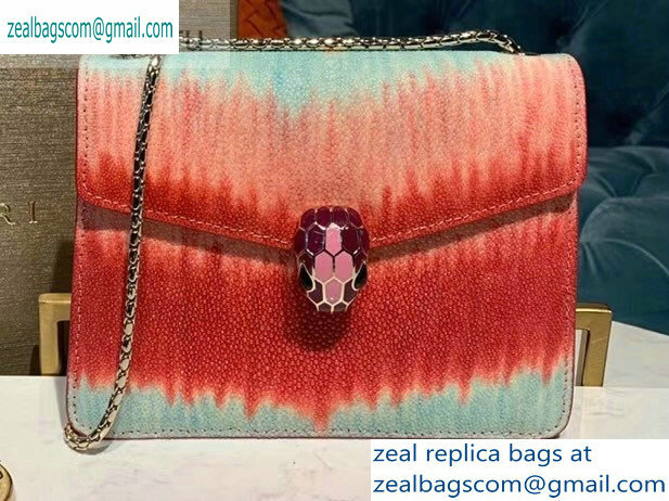 Bvlgari Serpenti Forever 20cm Crossbody Bag Galuchat Skin Red/Pink/Sky Blue 2019