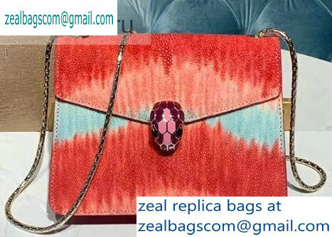 Bvlgari Serpenti Forever 20cm Crossbody Bag Galuchat Skin Red/Sky Blue 2019 - Click Image to Close