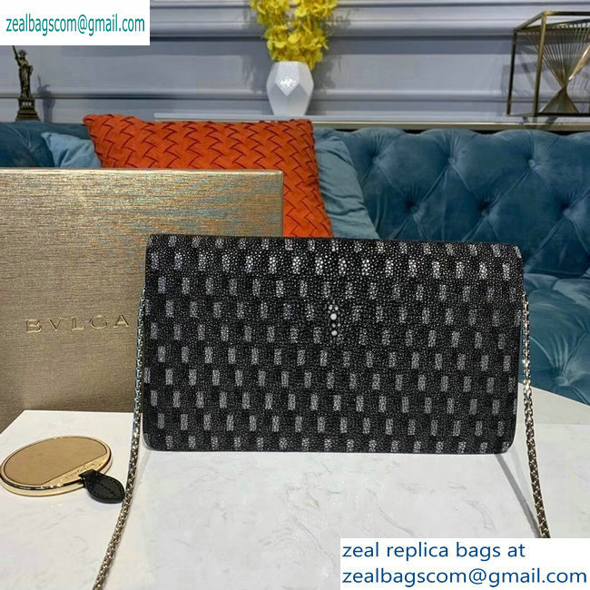 Bvlgari Serpenti Forever 25cm Shoulder Bag Galuchat Skin Geometric Black/Silver 2019 - Click Image to Close