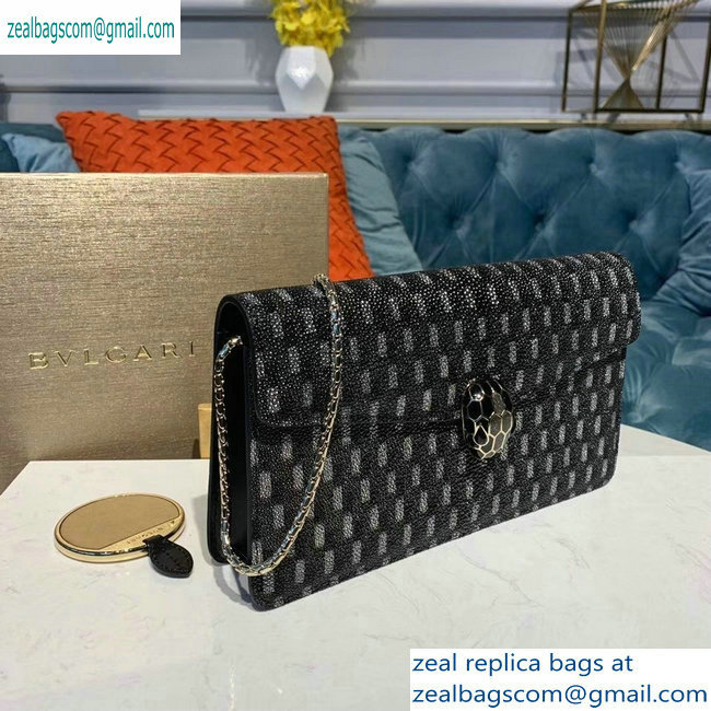 Bvlgari Serpenti Forever 25cm Shoulder Bag Galuchat Skin Geometric Black/Silver 2019