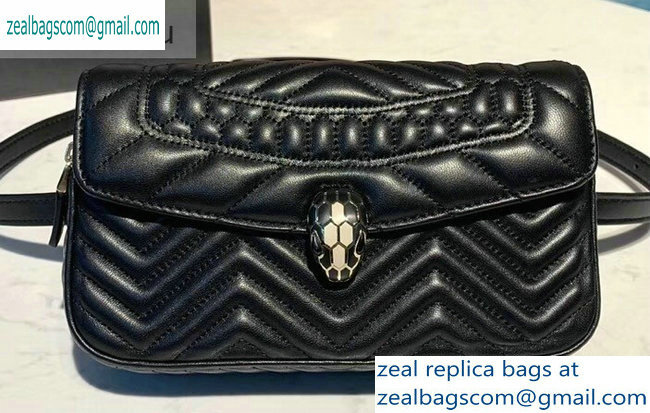 Bvlgari Serpenti Forever Belt Bag in Quilted Chevron Leather Black 2019 - Click Image to Close