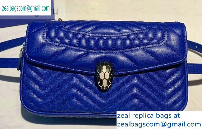 Bvlgari Serpenti Forever Belt Bag in Quilted Chevron Leather Blue 2019 - Click Image to Close