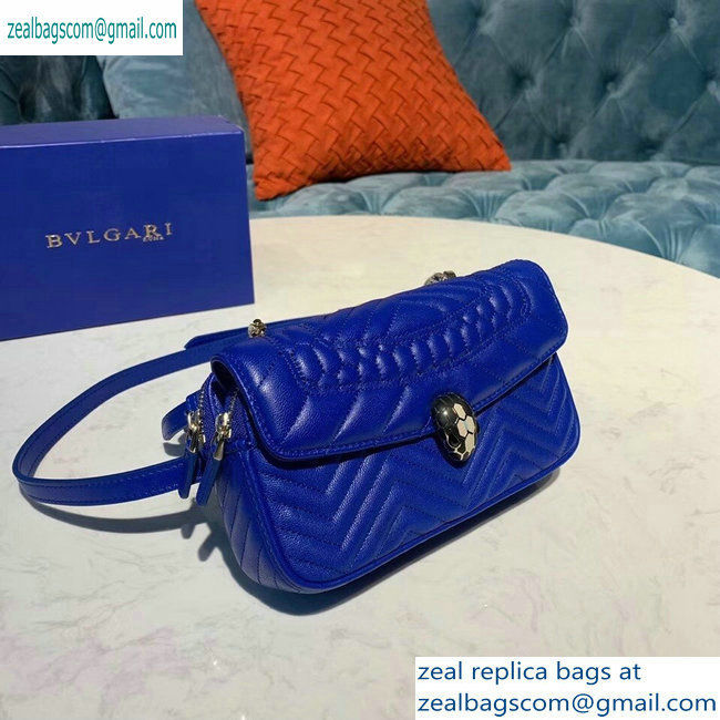 Bvlgari Serpenti Forever Belt Bag in Quilted Chevron Leather Blue 2019