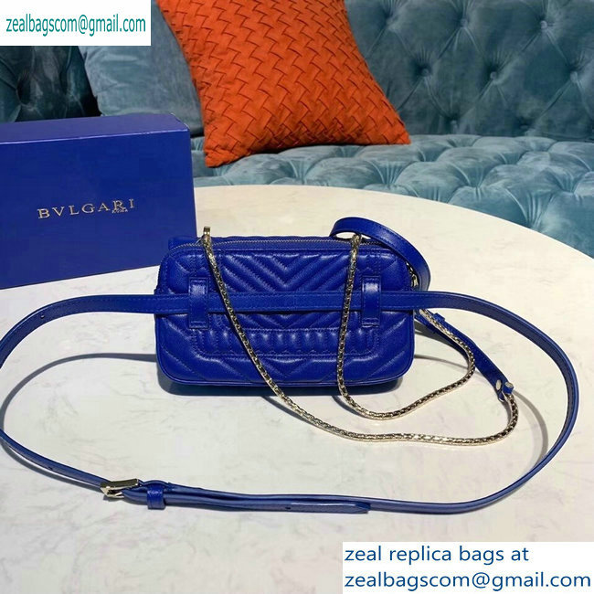 Bvlgari Serpenti Forever Belt Bag in Quilted Chevron Leather Blue 2019