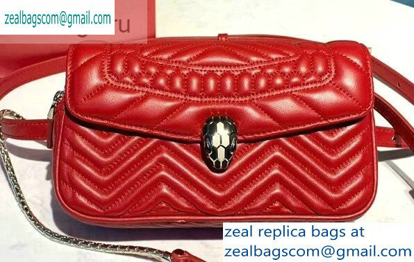 Bvlgari Serpenti Forever Belt Bag in Quilted Chevron Leather Red 2019 - Click Image to Close