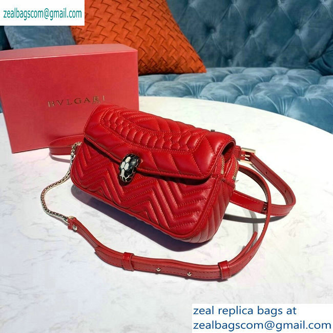 Bvlgari Serpenti Forever Belt Bag in Quilted Chevron Leather Red 2019