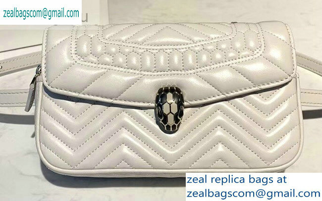 Bvlgari Serpenti Forever Belt Bag in Quilted Chevron Leather White 2019