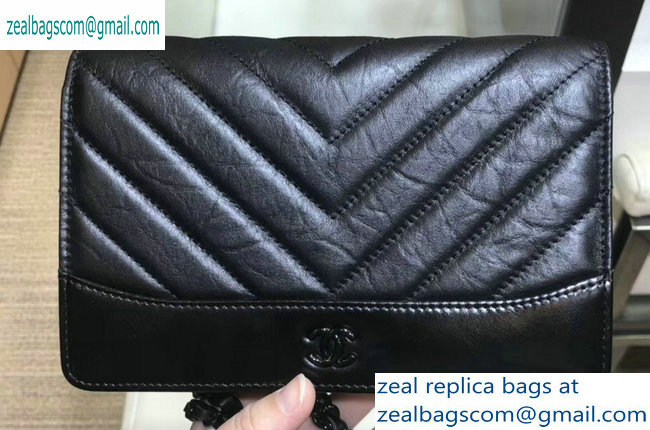 Chanel Aged Calfskin Gabrielle Wallet on Chain WOC Bag A84389 So Black 2019